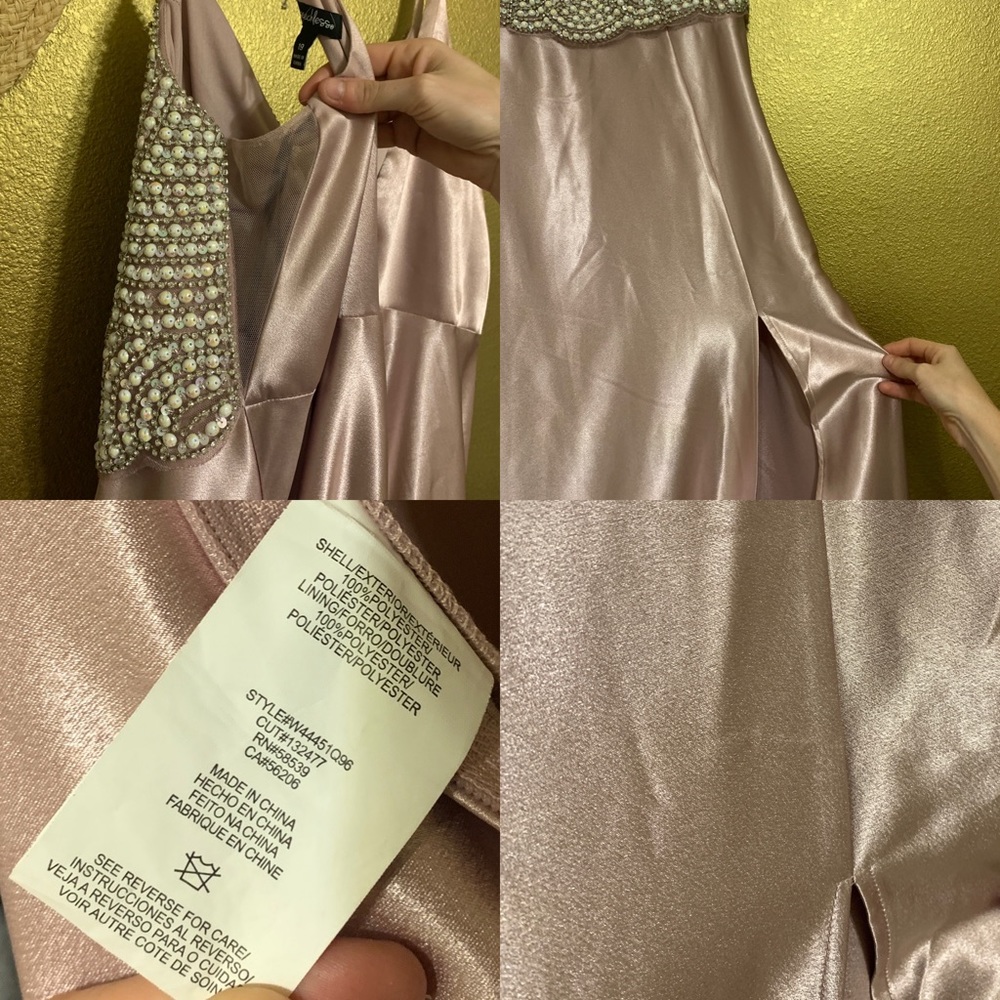 Rhinestone Embellished One-Shoulder Satin Gown Pearl Pink main image 1